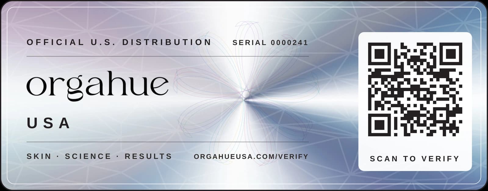The orgahue USA seal, with the serial number printed beside the brand mark